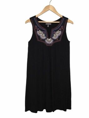 Luxology Black Sleeveless Dress with Multicolor Embroidered Yoke Small